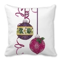Christmas wreath series square pillowcase with purple and magenta ornaments on white fabric - Pink Purple Bauble (36)