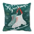 Minimalist forest green Christmas pillow cover with white ice skates and snowflakes - White Ice Skates Season's Greetings (31)