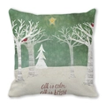 Peach skin square cushion cover with Christmas birch tree and birds print - Dark Green Forest Snow (18) / 18x18 Inch