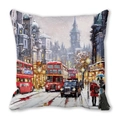Funda de cojín cuadrada con escena invernal de Londres, autobús rojo y Big Ben artístico - 45x45cm / Estilo Escena de Nieve en Calle de Londres (30)