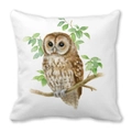 Housse de coussin chouette de Noël avec motif oiseau aquarelle sur fond blanc pur - Hibou (4)