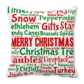 Quadratischer Kissenbezug mit rotem und grünem Merry Christmas Typografie-Druck - Weiße rote und grüne Buchstaben Collage Stil (14)