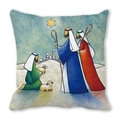 Peach skin pillow cover featuring artistic religious shepherd pilgrimage illustration - Shepherds Adoration Illustration Style (15) / 45cmx45cm (Cover Only)