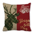 Funda de cojín navideña con alce de cuadros rojos y texto Sleigh Bell Ring - Cabeza de Ciervo y Campanas Sleigh Bell Ring (11)