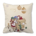 Peach skin pillow cover with hand-drawn Christmas kids and snowman illustration - Cozy Christmas Snowman Illustration Style (14)