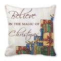 Christmas cushion cover featuring gift boxes and Believe in the Magic of Christmas text - Color Gift Boxes Wood (19) / 18x18 Inch