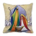 Exotic peach skin pillowcase featuring a colorful artistic nativity scene print - Nativity Scene Religious Art Style (16) / 45cmx45cm (Cover Only)