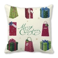 Housse de coussin de Noël carrée avec motifs de cadeaux et texte Merry Christmas - Style Boîtes et Sacs Cadeaux Merry Christmas