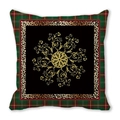 Christmas tartan pillow cover with golden baroque emblem and leopard print center - Baroque Flower Plaid (18)
