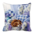 Artistic cushion cover with sleeping terrier and purple floral design on peach skin fabric - Terrier on Armchair (18)