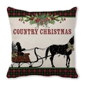 Funda de cojín navideña con texto Country Christmas y estampado de trineo de caballos - Trineo de Caballos Country Christmas (13)