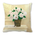 Peach skin pillowcase featuring vintage oil painting print with white roses in a basket - White Rose Oil Painting (20) / 18x18 Inch