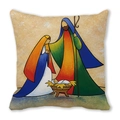 Artistic Nativity scene cushion cover with vivid colorful Christmas holy family illustration - Color Block Holy Family Style (17) / 45cmx45cm (Cover Only)