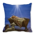 Housse de coussin de Noël scène de la Nativité avec motif Jésus sur tissu peau de pêche - Scène de la Nativité Bleu Nuit (11)