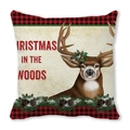 Funda de cojín navideña con reno, cuadros búfalo y texto de Christmas in the Woods - Cabeza de Reno Navidad en el Bosque (15)