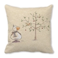 Square peach skin pillowcase with cute duck and festive berry tree print on beige - Cute Duck with Scarf Illustration Style (16)