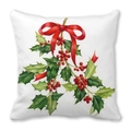 Christmas pillowcase with holly berries and red bow on white peach skin fabric - Holly Bow (40)