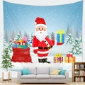 Detail of Christmas Santa tapestry showing vibrant peach skin fabric texture and sharp printing - 蓝色雪景森林圣诞老人(款式10) / 100x70(Peach Skin)