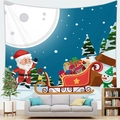 Detail of Christmas Santa Claus and snowman tapestry hanging on a living room wall - 深夜雪地雪人圣诞老人(款式9) / 100x70(Peach Skin)