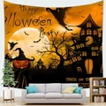 Halloween wandkleed met spoken, pompoenen en een kasteel voor wanddecoratie huis - 150x100cm (Perzikhuid) / Stijl 2