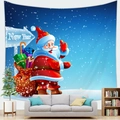 Detailed view of a Santa Claus wall tapestry hanging above a modern living room sofa - 新年指示牌圣诞老人(款式6) / 150x100(Peach Skin)