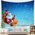 Detail of Christmas Santa sleigh tapestry hanging in a modern living room setting - 满载礼品雪橇飞越夜空(款式5) / 100x70(Peach Skin)