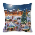 Winter Christmas market pillowcase with festive street scene on peach skin fabric - Winter Christmas Town Market Style (20)