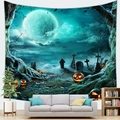 Halloween wandkleed met pompoenen en volle maan voor woonkamer muurdecoratie - 100X70 / Begraafplaats Pompoen (10)