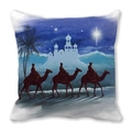 Housse de coussin Noël en peau de pêche avec les Rois Mages et l'étoile de Bethléem - Les trois mages sur chameaux (13)