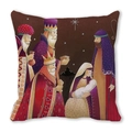 Peach skin pillowcase featuring a colorful religious Nativity scene illustration - Nativity and Magi Adoration Style (19) / 45cmx45cm (Cover Only)