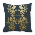 Navy blue peach skin pillowcase with gold Merry Christmas print and festive pine motifs - Deep Blue Gold Merry Christmas (38)