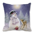 Weihnachts-Kissenbezug mit Schneemann- und Hirsch-Print aus weichem Pfirsichhaut-Samt - Schneenacht Wald Mond Muster (14)