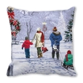 Funda de cojín cuadrada con pintura al óleo de una familia en un paisaje nevado - 45x45cm / Estilo Escena Cálida de Caminata en la Nieve (37)