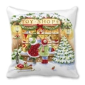 Housse de coussin de Noël avec illustration de magasin de jouets sur tissu peau de pêche blanc - Magasin de Jouets (10)