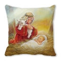 Housse de coussin de Noël avec motif de Nativité et Vierge Marie de style peinture - Marie regardant l'enfant Jésus (14)