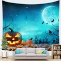 Halloween tapestry featuring glowing jack-o-lantern, full moon and bats for wall decor - 100X70 / Peach Skin / Halloween Theme Style 12