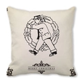 Cream square Christmas pillowcase featuring a black vintage festive illustration print - Santa Wreath Figure (25)