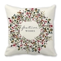 Square cushion cover with festive berry wreath and greeting on soft peach skin fabric - Botanical Berries Festive Wishes Style (21)