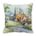 Square pillowcase with English countryside watercolor print and textured fabric finish - English Country Watercolor (29)