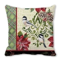 Funda de cojín navideña con estampado de alce y pájaros en piel de melocotón - Carboneros de Navidad y Flores de Poinsettia (23)