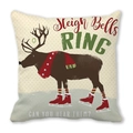 Christmas reindeer linen throw pillow with red scarf and ice skates on cream background - Reindeer Skating (11)