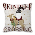 Christmas gnome riding reindeer print cushion cover in soft peach skin fabric - 18x18 Inch / Reindeer Riding Gnome Style (16)