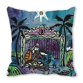 Housse de coussin carrée en peau de pêche avec imprimé artistique de la nativité - Nativité style bois gravé vintage (16)