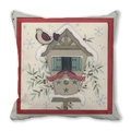 Winter birdhouse print pillowcase featuring bird and berry design on peach skin fabric - Blue Background Birdhouse (26)