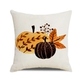Linen cushion cover featuring hand-painted pumpkins and autumn maple leaves on beige fabric - 45x45cm / Yellow Single Pumpkin And Maple Leaves Style (1)