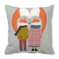 Square pillowcase with a soft grey peach skin fabric and cute winter fox illustration - Fox Heart Tail (17)