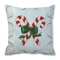 Square Christmas pillowcase featuring candy cane print on light blue peach skin fabric - Blue Candy Cane (30)