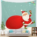 Christmas Santa Claus tapestry with gift bag on mint green background for wall decor - 薄荷绿礼物包圣诞老人(款式11) / 100x70(Peach Skin)