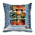 Winter window scene Christmas pillow cover with fireplace and tree on peach skin fabric - Winter Window Scene and Robin Style (30)