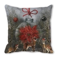 Christmas pillowcase with poinsettia glass ball and reindeer family in snow forest - Poinsettia Deer (32) / 18x18 Inch